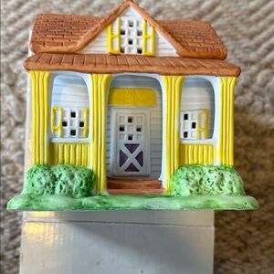 PartyLite Yellow Green House Candle Holder w/ box vintage ceramic lemon drop inn
